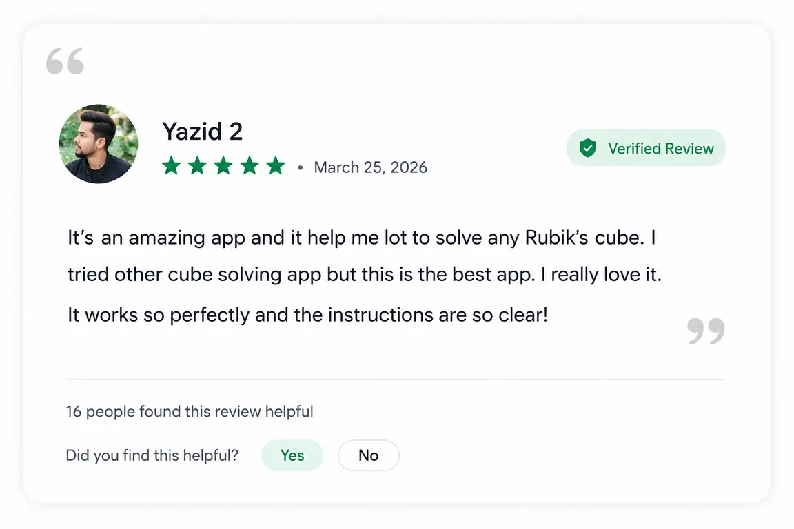 User review of Rubiks Cube Solver from Google Play (review 4 of 18)