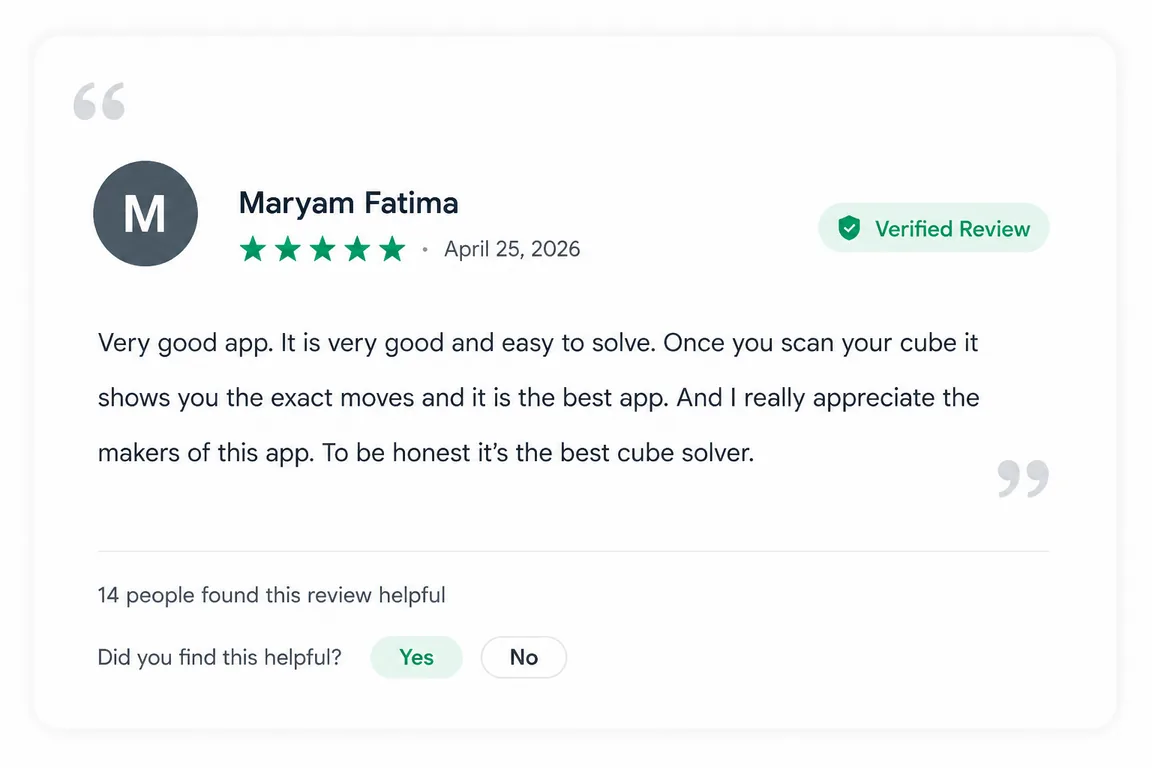 User review of Rubiks Cube Solver from Google Play (review 5 of 18)