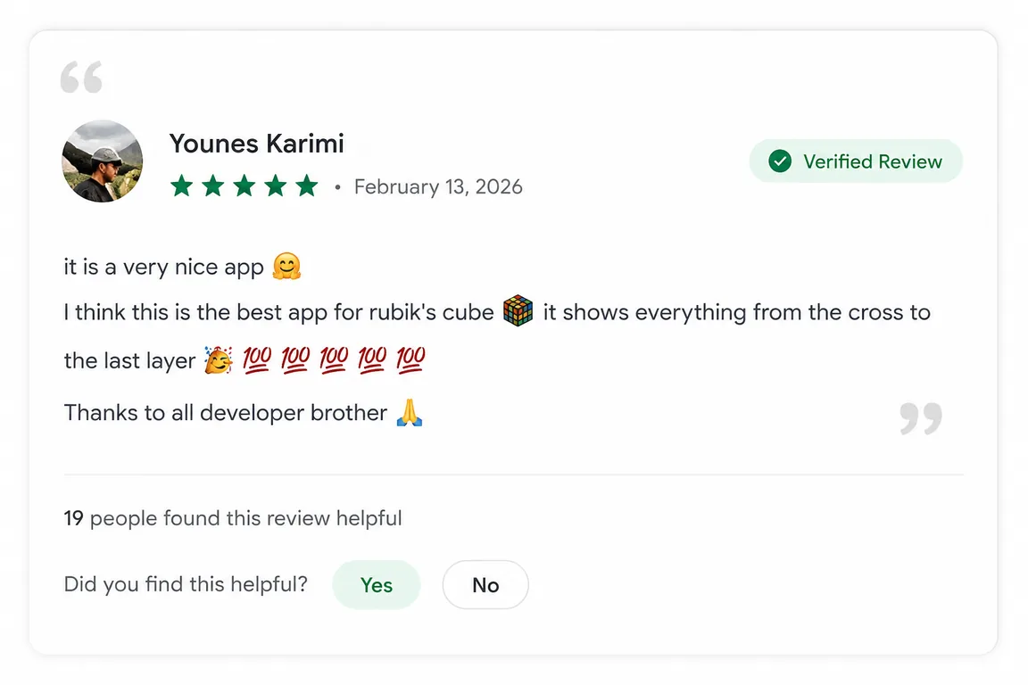User review of Rubiks Cube Solver from Google Play (review 12 of 18)