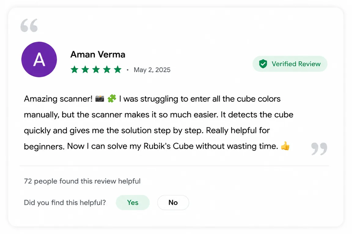 User review of Rubiks Cube Solver from Google Play (review 16 of 18)