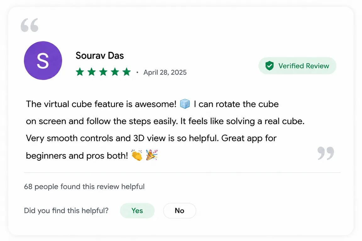 User review of Rubiks Cube Solver from Google Play (review 17 of 18)