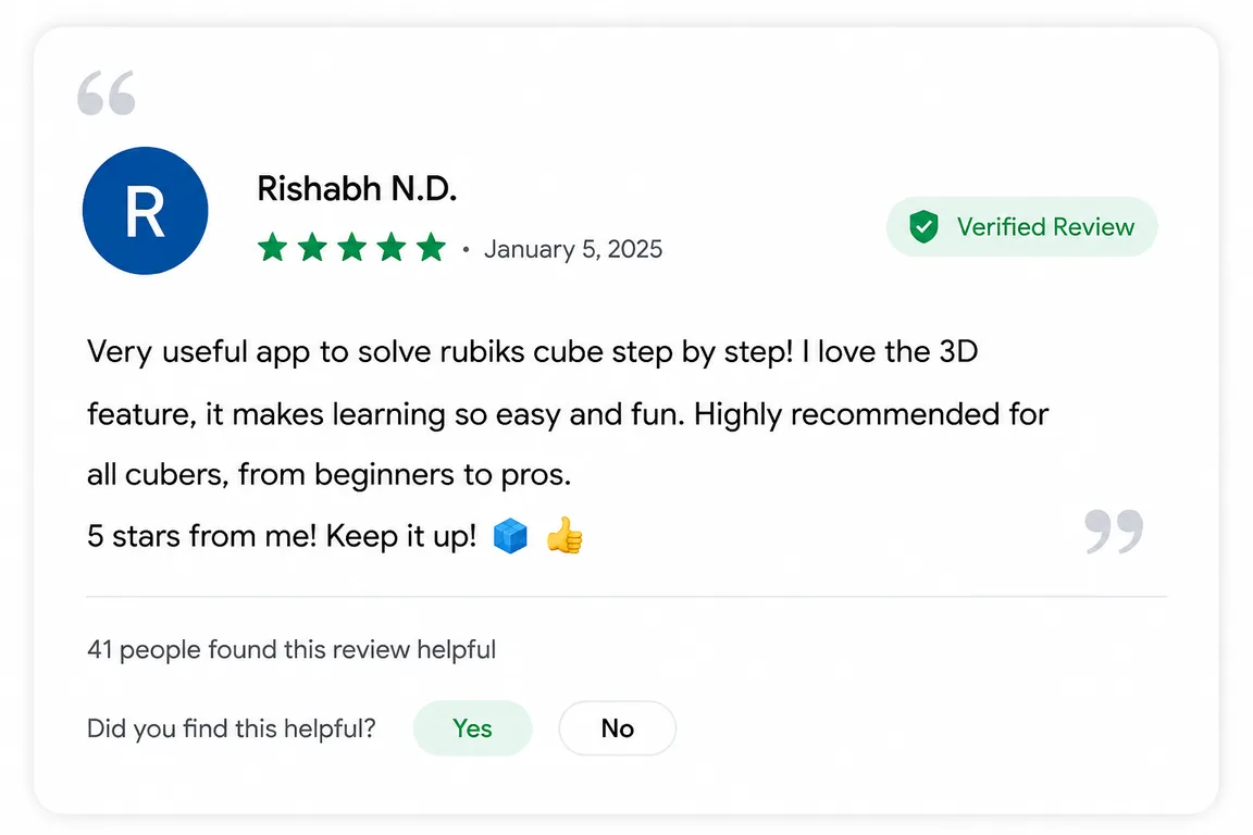 User review of Rubiks Cube Solver from Google Play (review 18 of 18)
